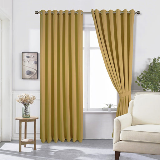 90" x 54" Blackout Eyelet Ochre Yellow Curtains Two Tie Backs Included