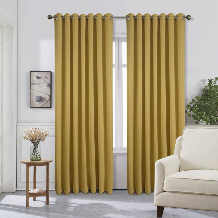 Pair of Blackout Ochre Yellow Eyelet Curtains 90" x 108" Two Tie Backs Included