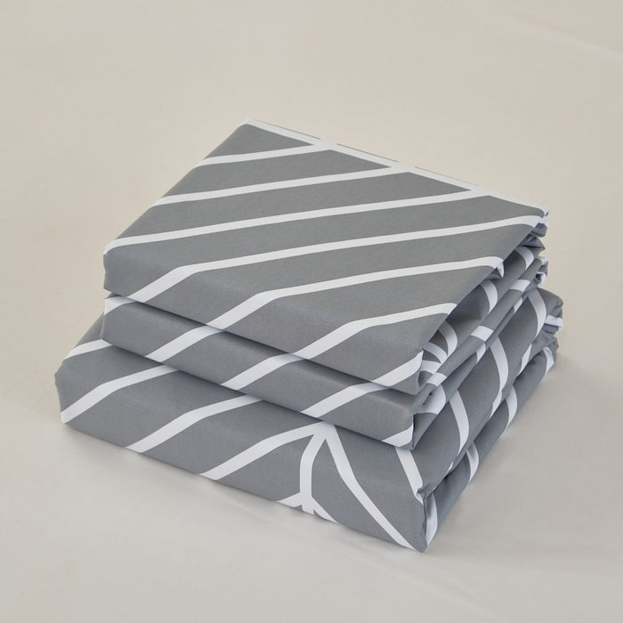 Single Bed Size Grey Chevron 3pc Complete Bedding Set Non Iron