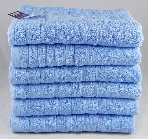 Sky Blue Face Towels Wash Cloths Flannels Egyptian Cotton 525gsm Packs of 12, 96 and 300