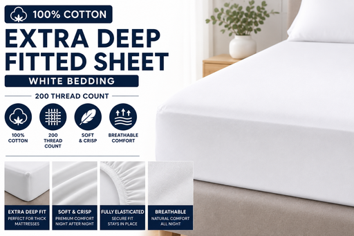 Super King 18" Extra Deep Fitted Sheet White 100% Cotton 200Tc