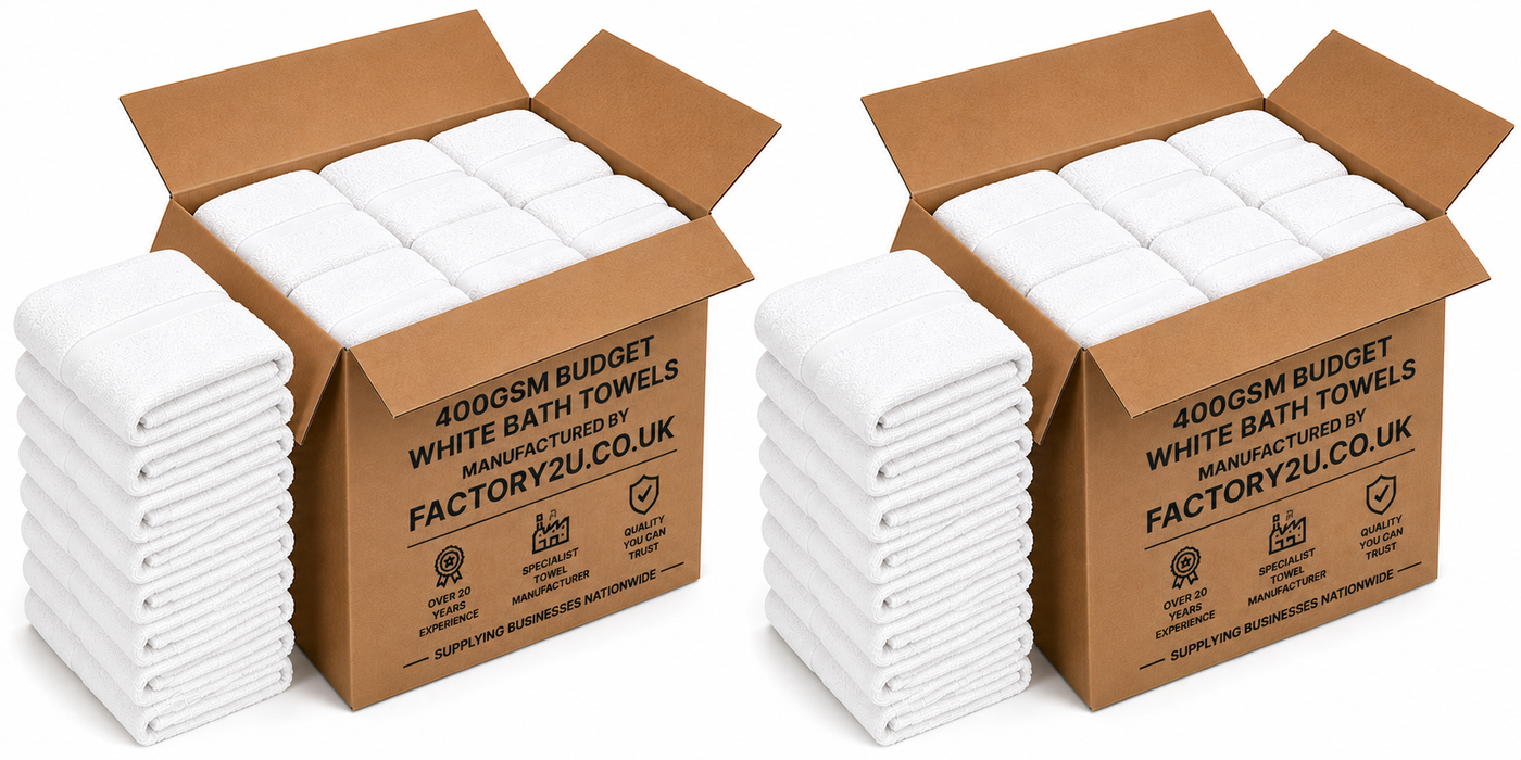 White Bath Towels 100% Cotton 400 gsm Packs of 6, 12 and 48
