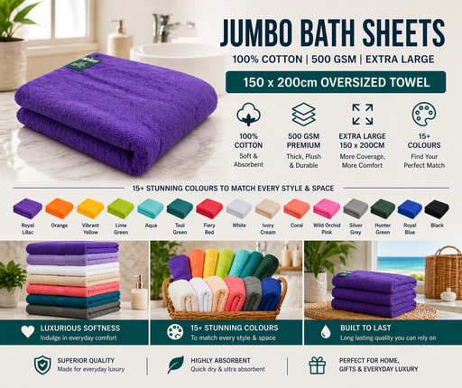 Oversized Bath Towel Sheet 150 x 200cm 500GSM Extra Large 100% Cotton