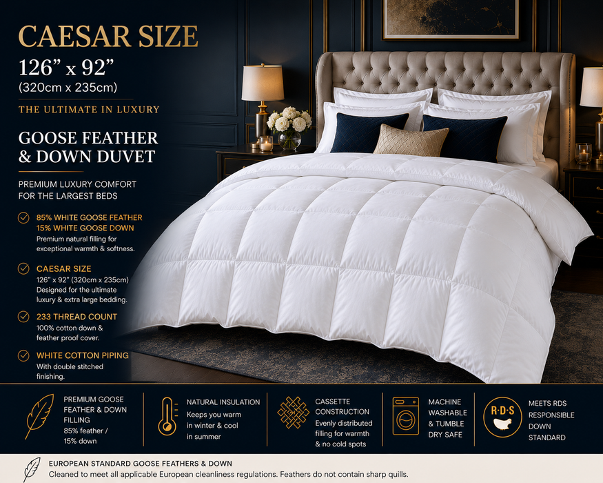 8 FT Caesar Size Goose Feather & Down Duvet 10.5 Tog