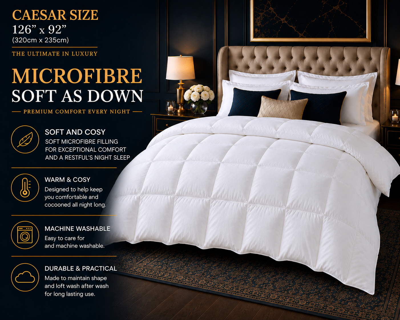 Caesar Size 10.5 Tog Duvet Microfibre Down Alternative Hypoallergenic
