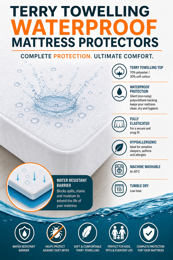 90 x 200 cm Electric Adjustable Long Single Bed Size Waterproof Mattress Protector Terry Towelling Breathable