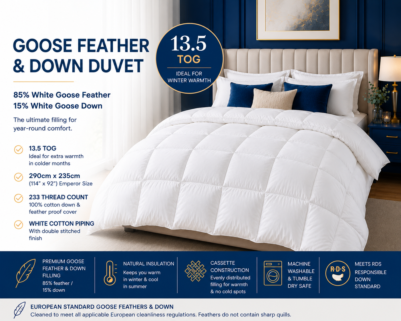 Large Emperor Goose Feather and Down Duvet 13.5 Tog