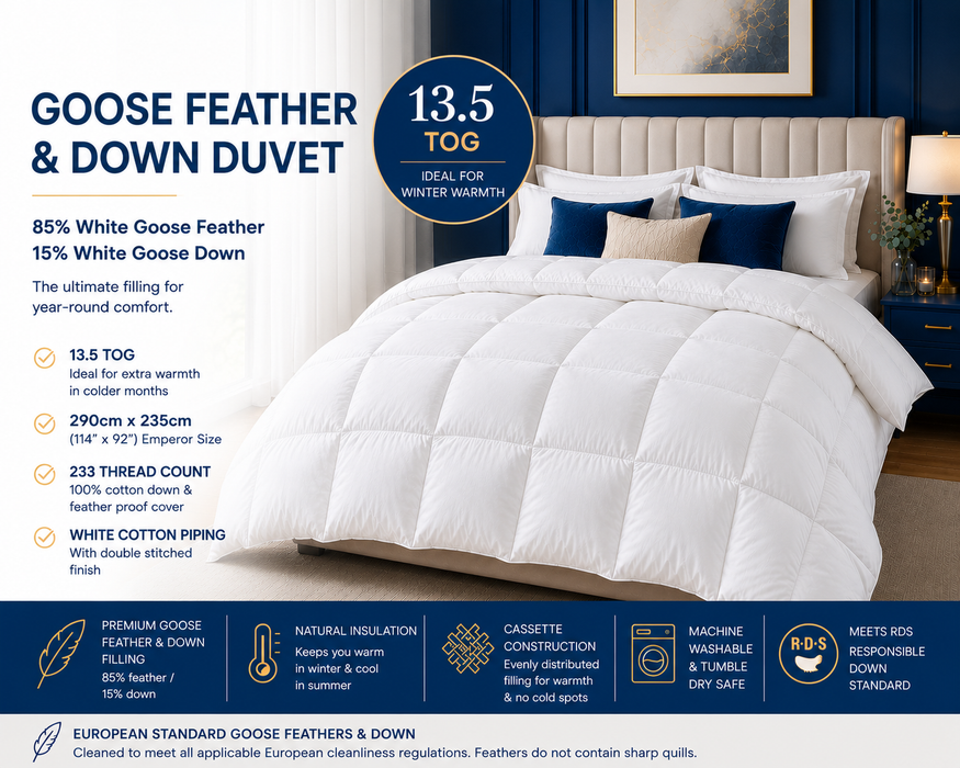 Large Emperor Goose Feather and Down Duvet 13.5 Tog