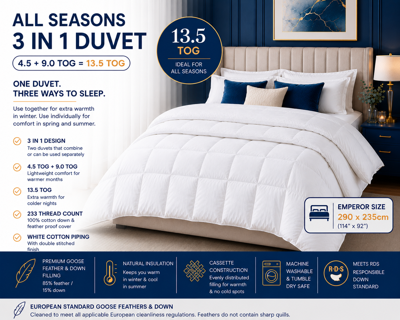 Emperor All Seasons Duvet Goose Feather and Down 4.5 + 9.0 Tog