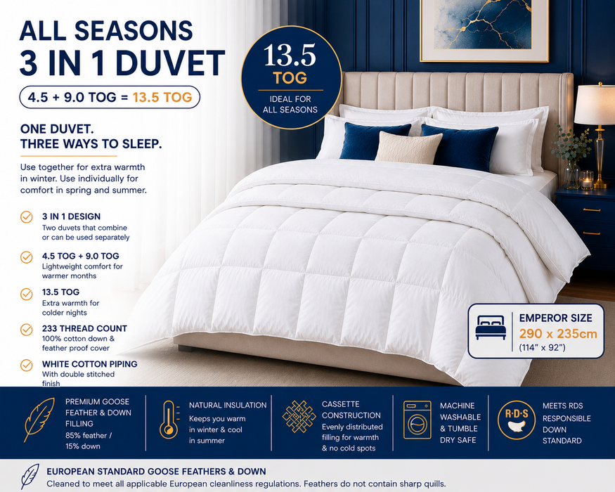 Emperor All Seasons Duvet Goose Feather and Down 4.5 + 9.0 Tog