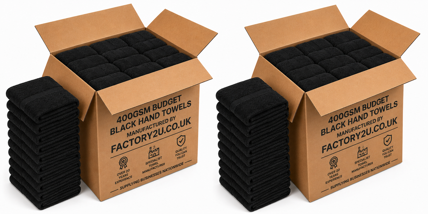 Bulk Black Hand Towels – 100% Cotton 400 GSM, Wholesale Value Towels for Home & Commercial Use