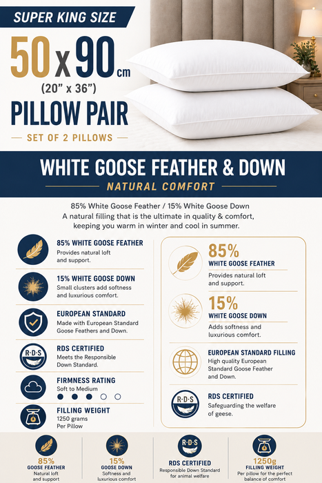 Super King Size Goose Feather and Down Pillows