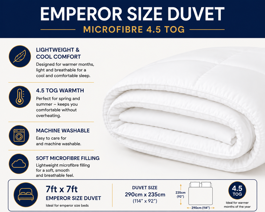 Large Emperor Lightweight Duvet 4.5 tog Microfibre Down Alternative Hypoallergenic