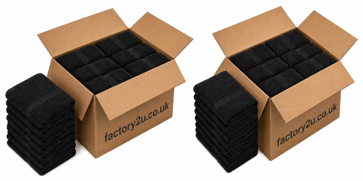 Wholesale Black Hand Towels Bulk Buy 100% Cotton 400 gsm Packs of 12, 48, 72 and 96