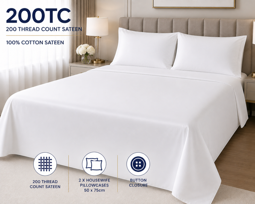 Luxury 100% Cotton Sateen White Duvet Cover Sets 200 Thread Count