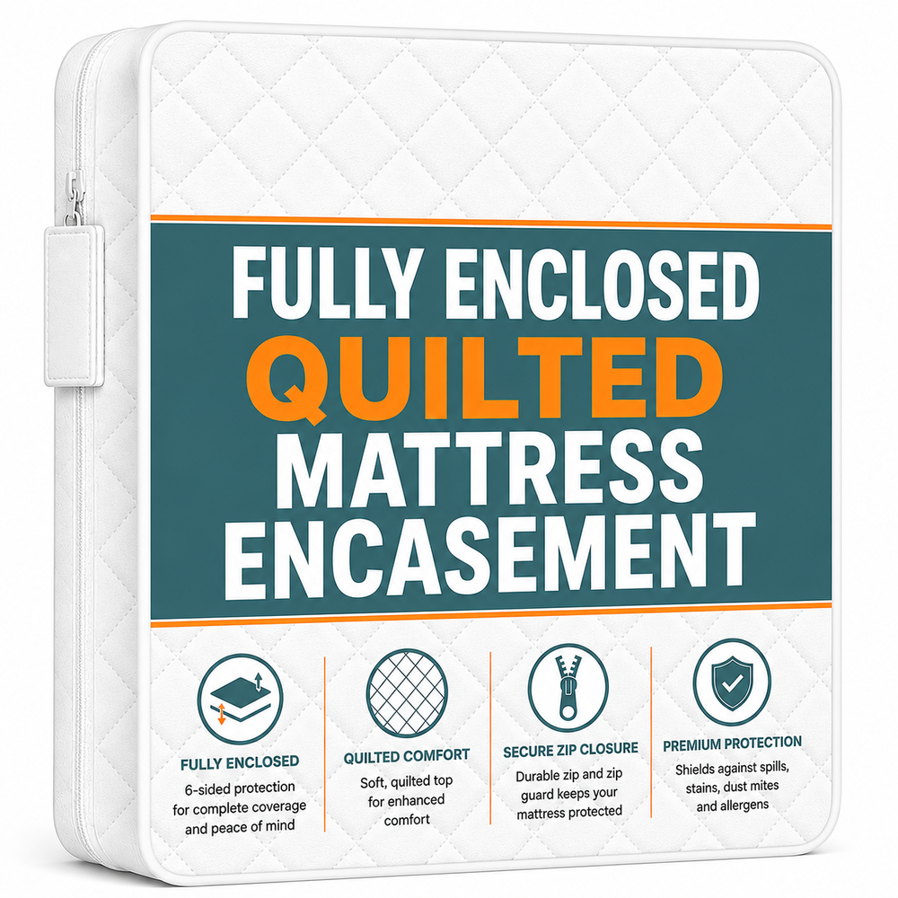 Fully Enclosed Quilted Mattress Encasement Protector Zip Closure 200Tc Cover Extra Deep | 11 Bed Sizes