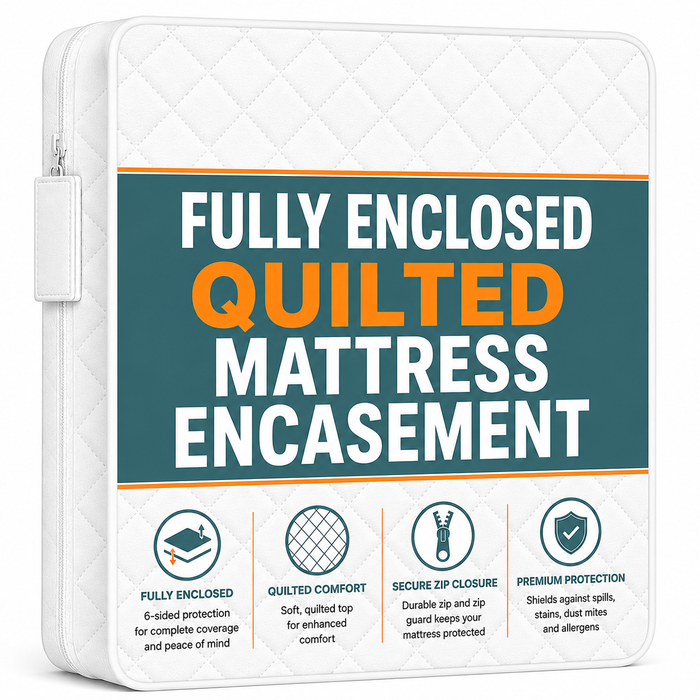 Fully Enclosed Quilted Mattress Encasement Protector Zip Closure 200Tc Cover Extra Deep | 11 Bed Sizes