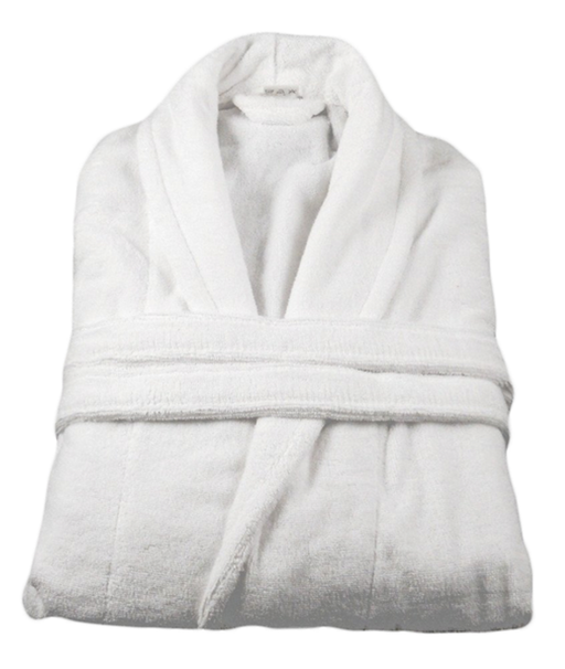 Wholesale White Velour Spa Bathrobe Dressing Gown - 100% Cotton Inner / 55% Cotton 45% Polyester Outer