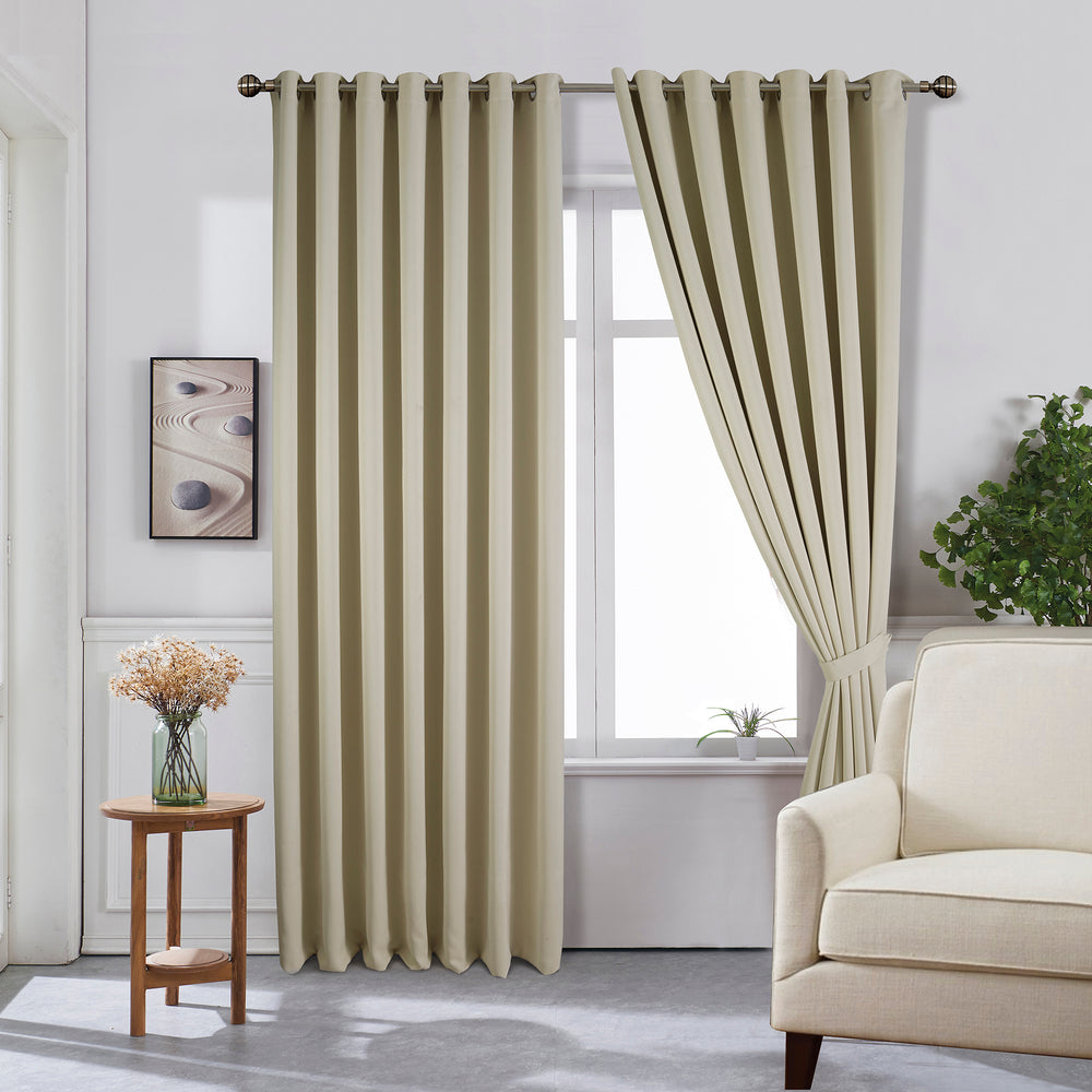 Pair of Blackout Eyelet Curtains Oyster Grey 90" x 90" Two Tie Backs Included