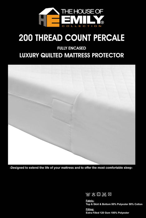 Fully Enclosed Quilted Mattress Encasement Protector Zip Closure 200Tc Cover Extra Deep | 11 Bed Sizes