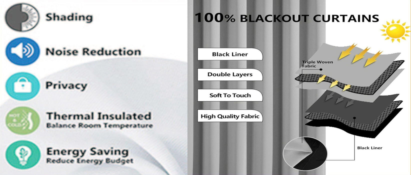 100% Total Blackout Thick Heavy Eyelet Curtains with Matching Tiebacks Quiet Grey