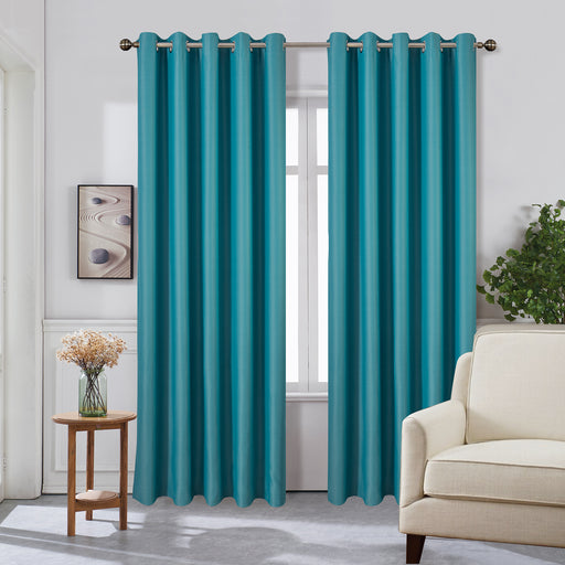 Extra Long Eyelet Curtain Pair 285cm Teal 90" x 112" Two Tie Backs Included