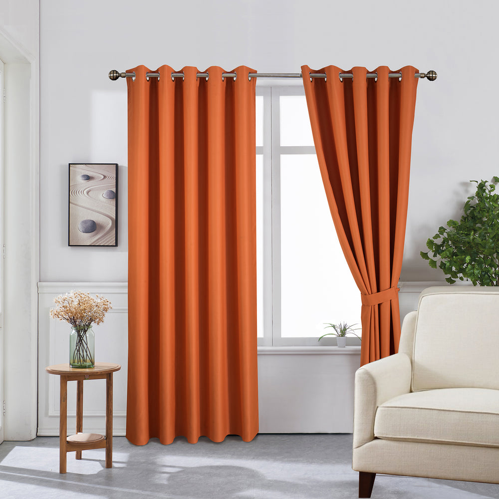 Extra Long Burnt Orange Curtains Ring Top Blackout 96" x 118" Two Tie Backs Included