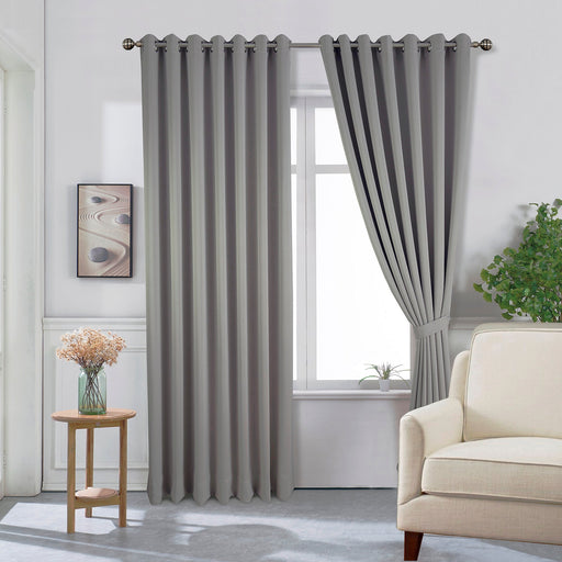 Pair of Blackout Eyelet Bedroom Curtains Dove Grey 66" x 90" Two Tie Backs Included