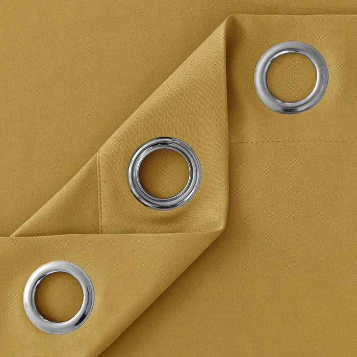 66" x 90" Ochre Yellow Blackout Bedroom Eyelet Curtains with Tiebacks