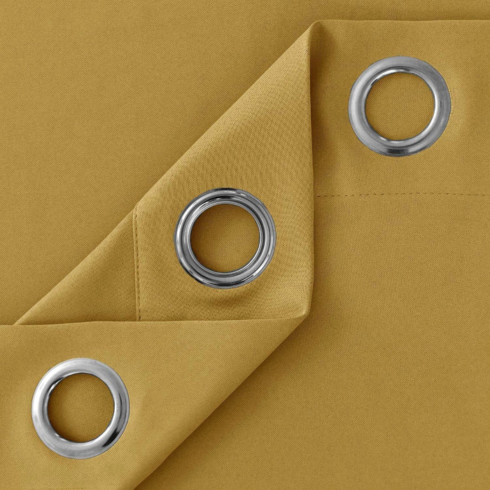 Ochre Yellow Blackout Curtains 90" W x 90" L Eyelet Ring Top Grommets Tie Backs