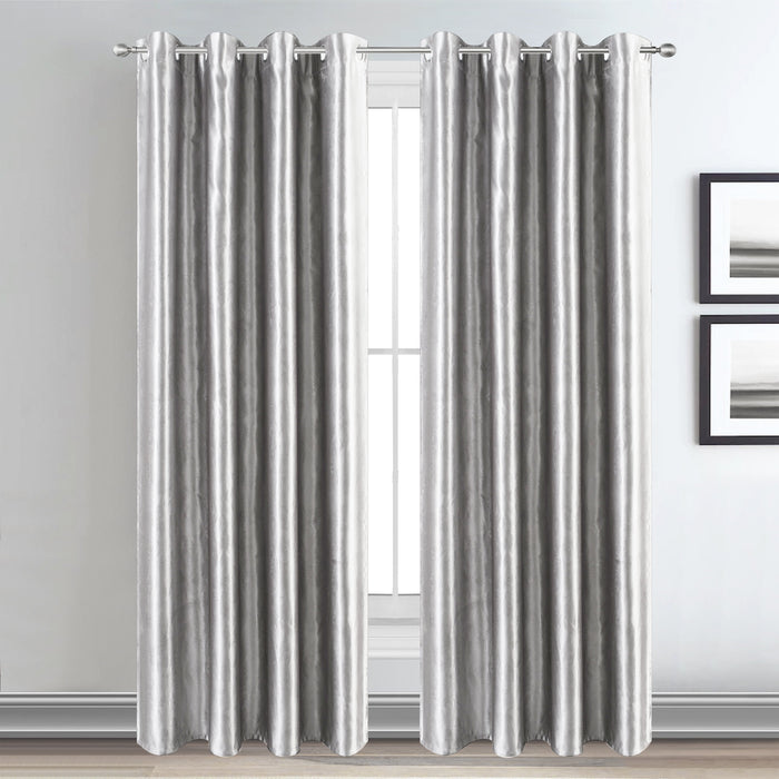 Silver Blackout Curtains Light Blocking Eyelet Ring Top Embossed with Tiebacks