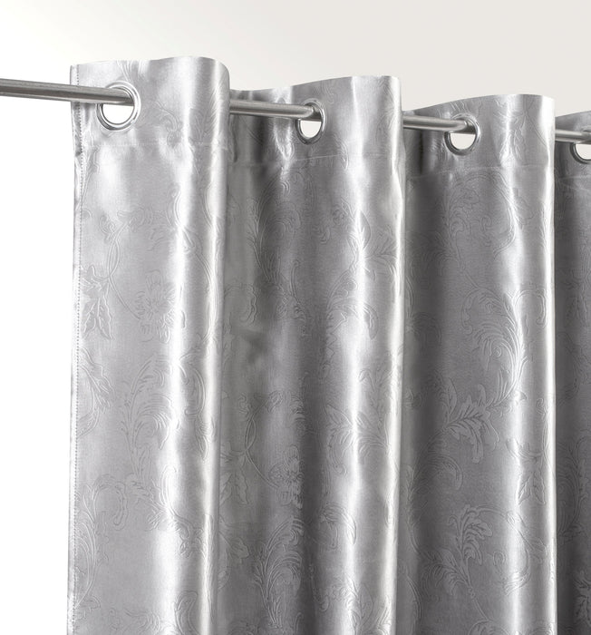 Silver Blackout Curtains Light Blocking Eyelet Ring Top Embossed with Tiebacks