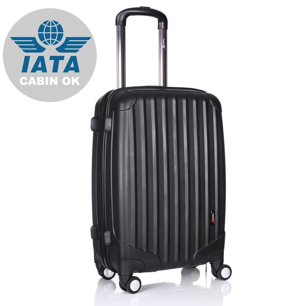 Hard Black Suitcase Set of 3 Virtually Indestructible LuggageX 4 Double Spinner Wheels