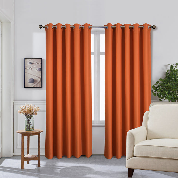 66" x 90" Burnt Orange Blackout Bedroom Eyelet Curtains with Tiebacks