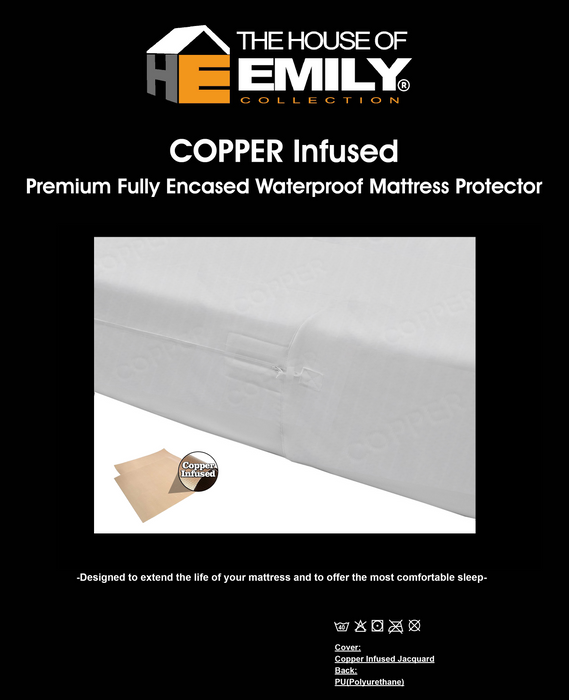 Anti Bacterial & Anti Viral Copper Infused Mattress Protector Waterproof Fully Enclosed Zip Closure