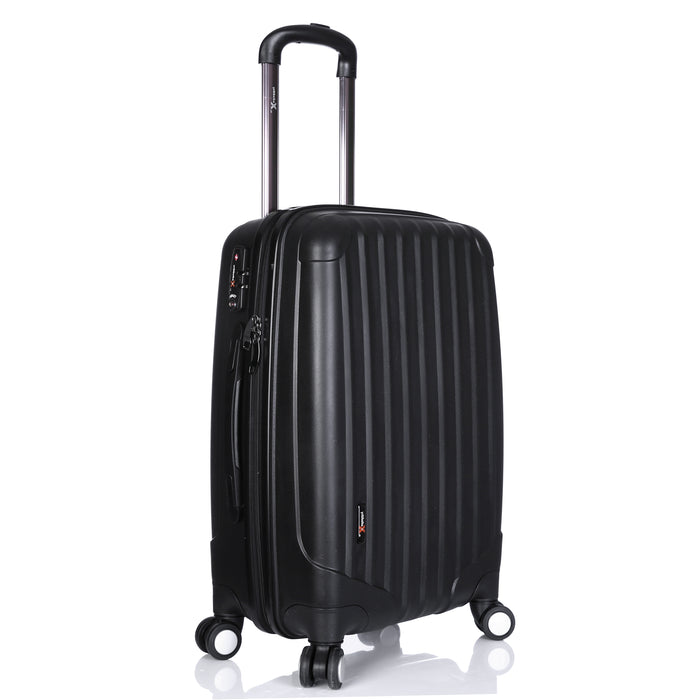 Hard Black Suitcase Set of 3 Virtually Indestructible LuggageX 4 Double Spinner Wheels