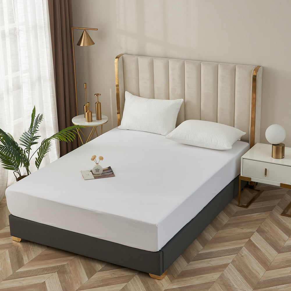 40cm Double Bed Extra Deep Fitted Sheet White Brushed Cotton