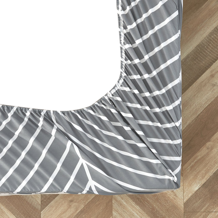 Single Bed Size Grey Chevron 3pc Complete Bedding Set Non Iron