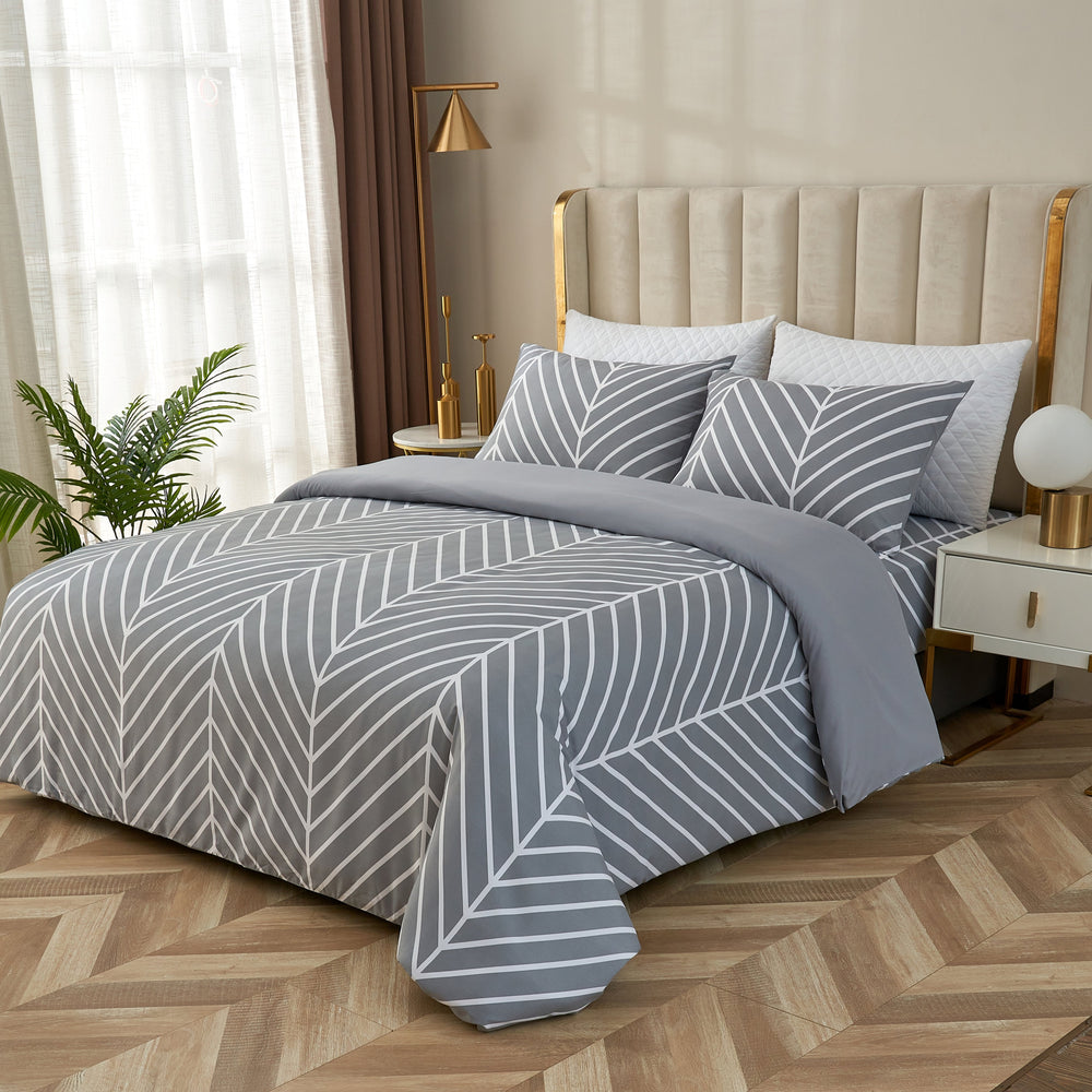 Grey Duvet Cover Sets Reversible Herringbone Microfibre Soft As Egyptian Cotton