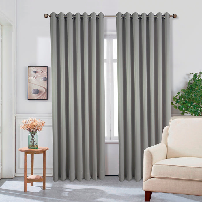 Extra Long Eyelet Curtain Pair 285cm Drop Dove Grey 90" x 112" Two Tie Backs Included