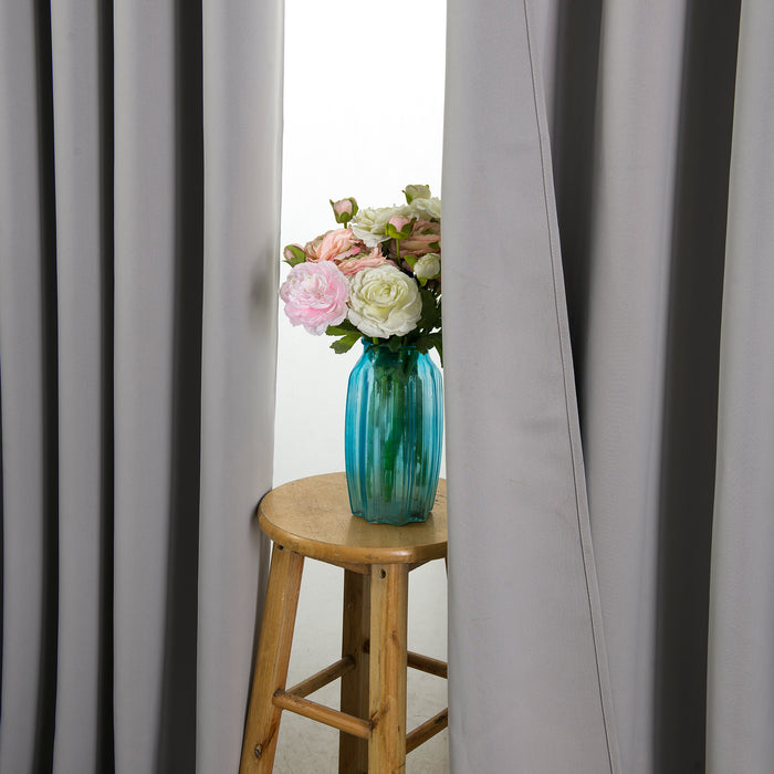 Extra Long Eyelet Curtain Pair 285cm Drop Dove Grey 90" x 112" Two Tie Backs Included