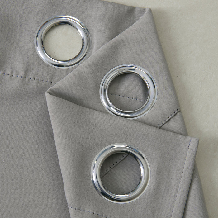 Extra Long Eyelet Curtain Pair 285cm Drop Dove Grey 90" x 112" Two Tie Backs Included