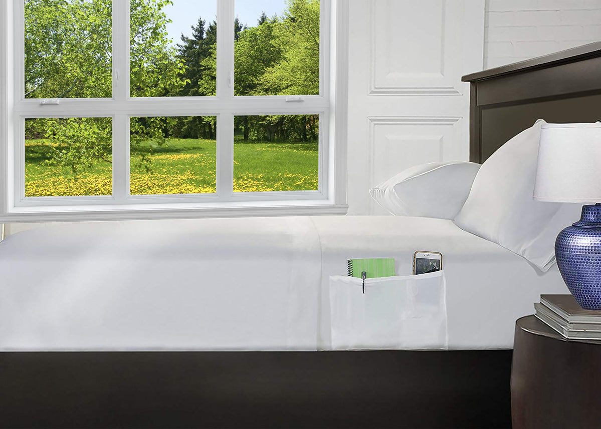 White Fitted Sheet with Storage Pockets 12" Extra Deep 200 Tc