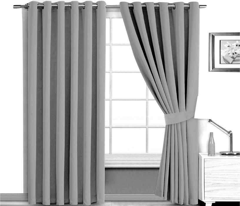 285cm Extra Wide Readymade Curtain Pair Eyelet Blackout Tie Backs