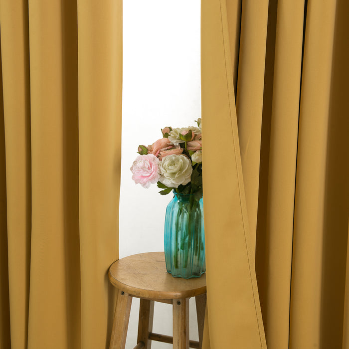 90" x 54" Blackout Eyelet Ochre Yellow Curtains Two Tie Backs Included