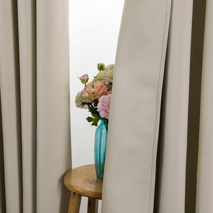 90" x 112" Oyster Grey Blackout Curtain Pair Ring Top Two Tie Backs Included