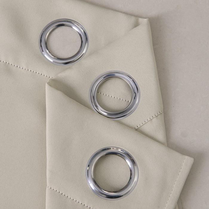 90" x 112" Oyster Grey Blackout Curtain Pair Ring Top Two Tie Backs Included