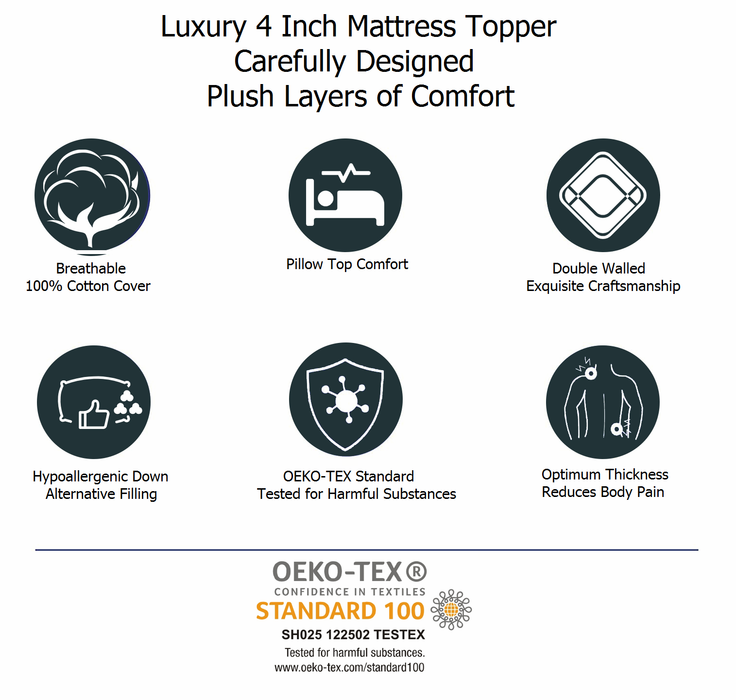 Large Emperor Microfibre Mattress Topper Cluster Ball 4" Thick Hotel Quality