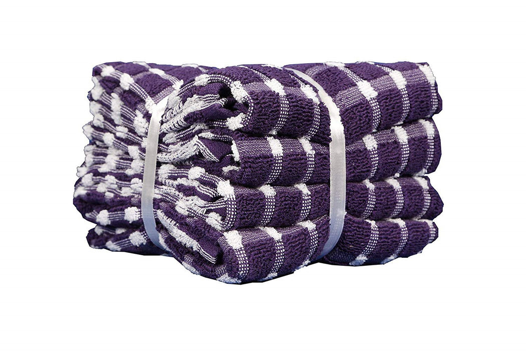 Extra Large Kitchen Terry Tea Towels 100% Cotton Pack of 4 Ribbon Packed Purple