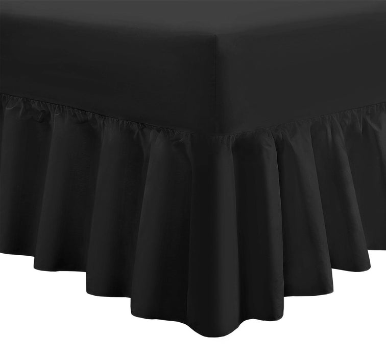 28" Extra Deep Fitted Frilled Valance Sheet Super King Black 200 TC